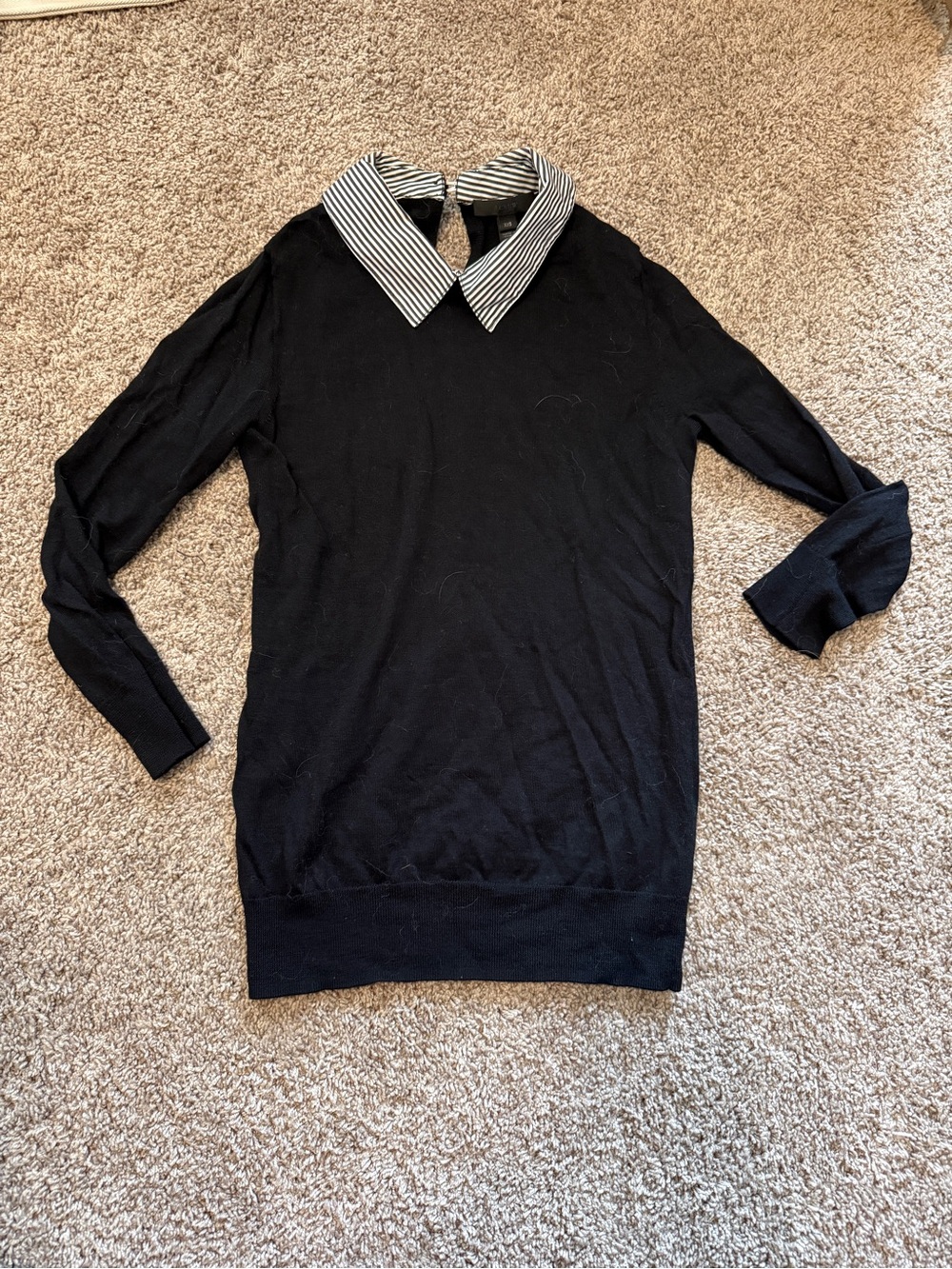 J. Crew Black Sweater with Striped Collar - Picture 1 of 2